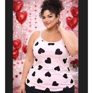 Torrid Foxy Cami 1X 14 16 Heart Print Almond Blossom Stretch Top Coquette NWT